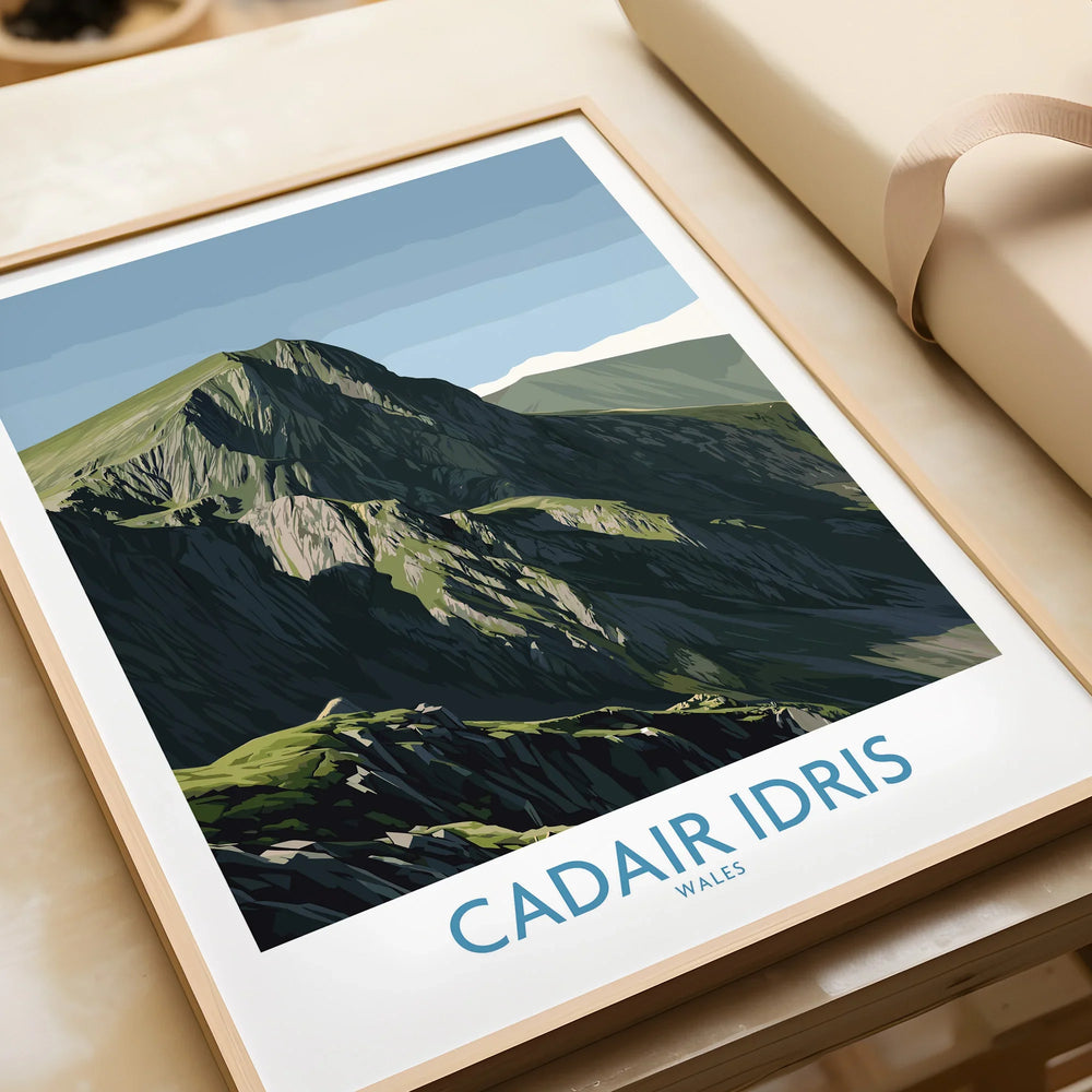 Framed art print of Cadair Idris mountain in Wales, closeup, modern landscape wall decor