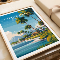 Captiva Island Travel Poster – Florida Beach Houses and Palm Trees Art showcasing tropical scenery and coastal charm.