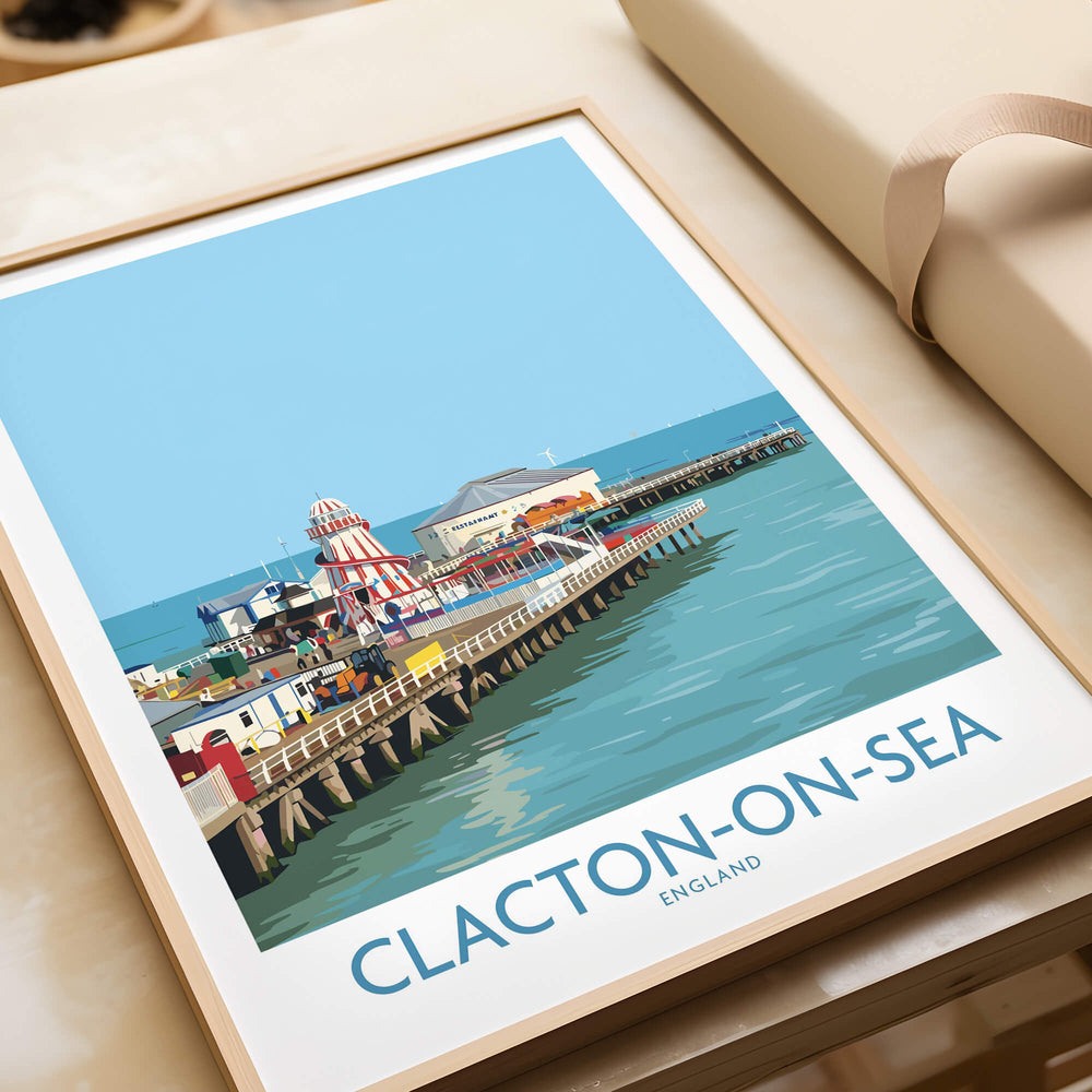 Clacton-on-Sea England Wall Art – British Seaside Decor showcasing the iconic pier and vibrant colors of the seaside.