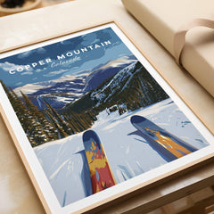 Ski Print Copper Mountain Colorado showcasing vibrant ski scene and majestic mountain backdrop.