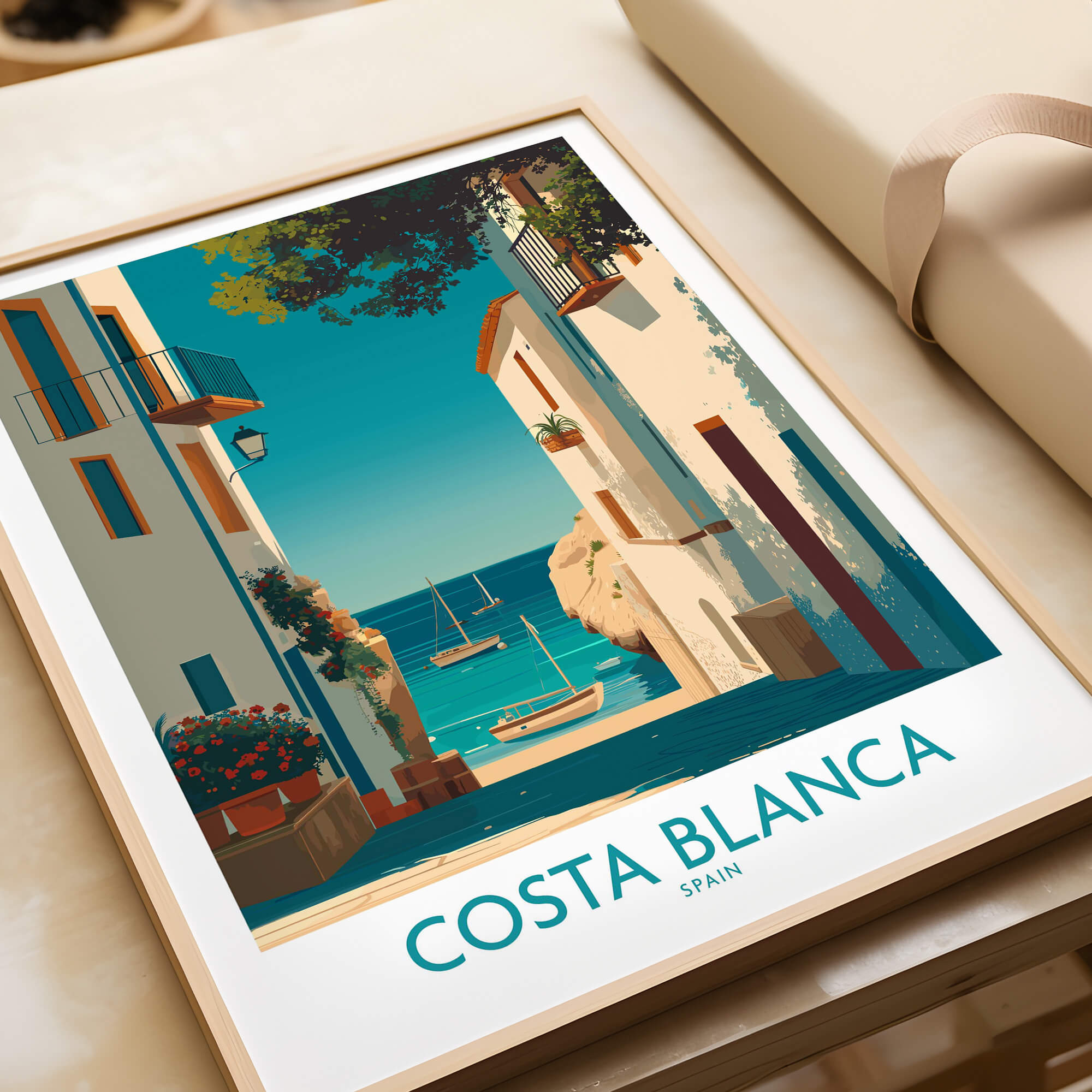 Costa Blanca Spain Wall Art Print - Spanish Village Artwork showcasing picturesque coastal views.