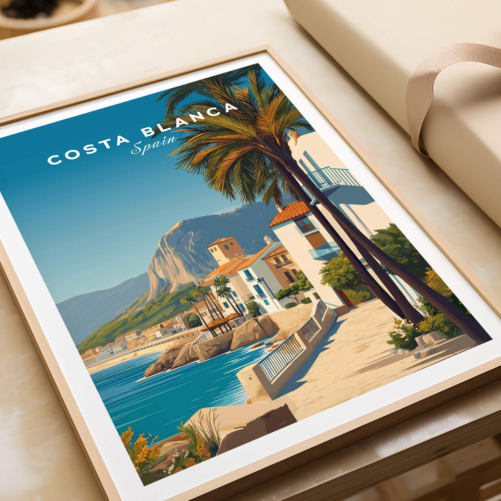 Costa Blanca Travel Poster - Spain Canvas Print featuring coastal towns and Mediterranean landscapes.