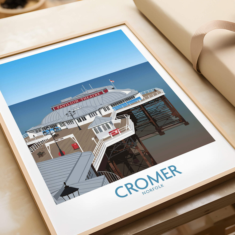 Cromer Norfolk Wall Art – Historic Seaside Pier Art Print featuring the iconic Pavilion Theater design.