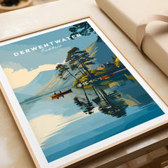Derwentwater Print – Lake District Sunset Poster framed artwork with tranquil lake and mountains.