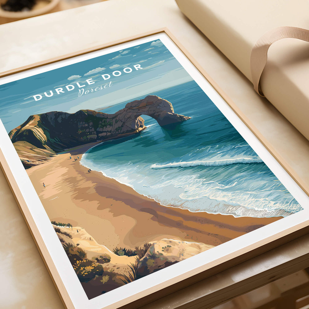 Durdle Door Poster – Jurassic Coast Wall Art featuring the iconic limestone arch and coastline of Dorset.