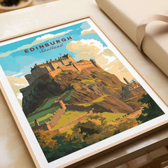 Edinburgh Poster Print showcasing Edinburgh Castle, a beautiful wall art piece inspired by Scotland's landscape.