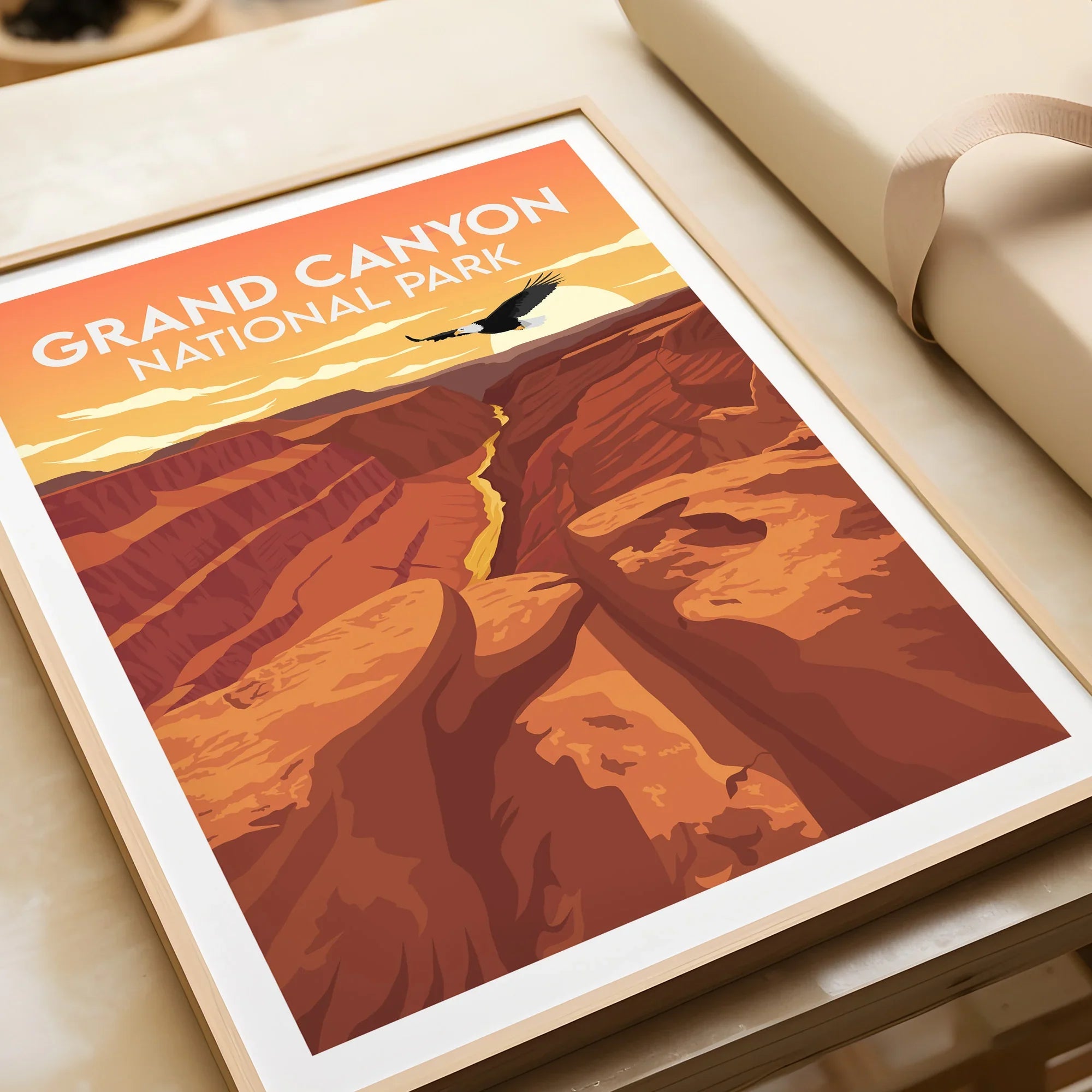 Grand Canyon National Park framed art print with canyon landscape and sunrise, unwrapped gift