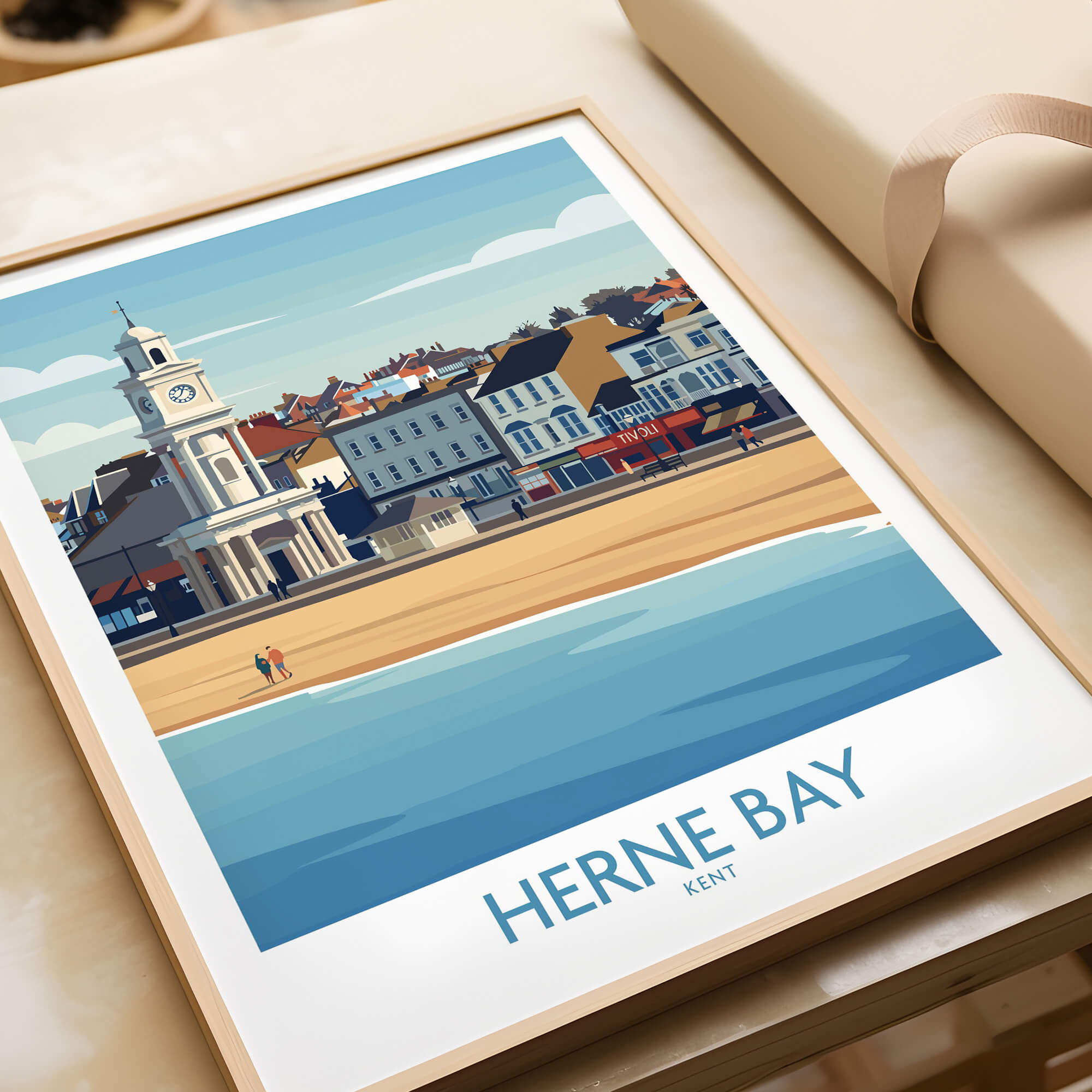 Herne Bay Kent Canvas Print Poster featuring a seaside view of Herne Bay with iconic buildings and beach.