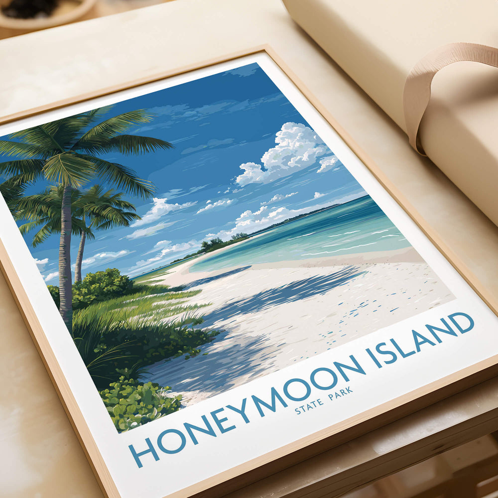 Honeymoon Island Poster | Sunny Florida Gulf Canvas Print featuring tropical beach and palm trees.
