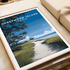 Honeymoon Island Wall Art Print | Florida Travel Poster showcasing lush landscapes and sandy trails.