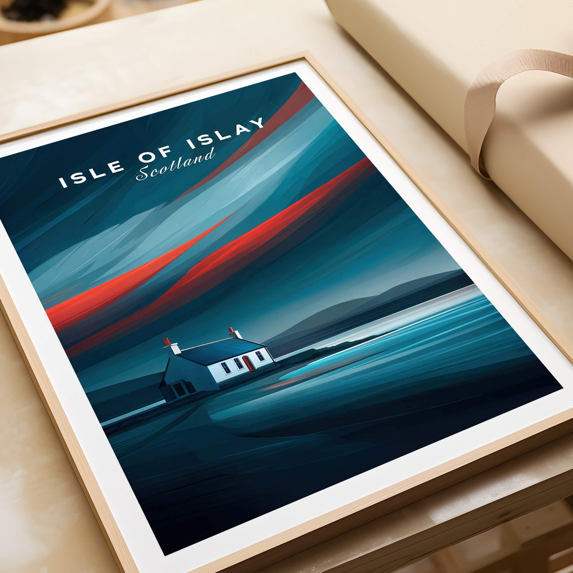 Isle of Islay Scotland Wall Art Print | Dramatic Sky Travel Poster showcasing a vibrant coastal scene.