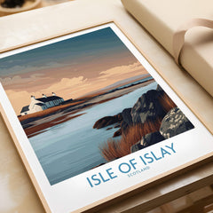Isle of Islay Scotland Canvas Print | Hebrides Sunset Landscape Posters framed print depicting a serene coastal landscape.