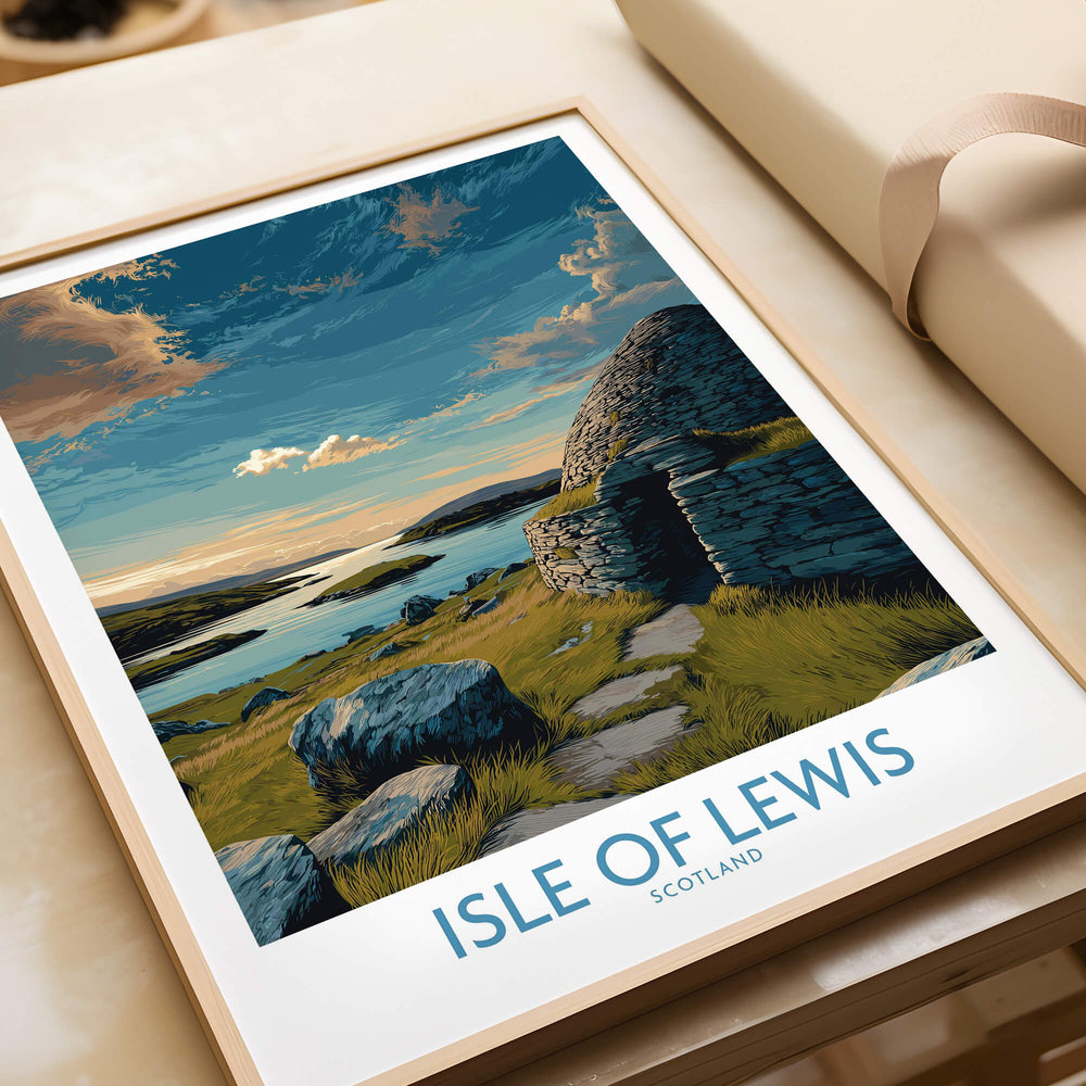 Isle of Lewis Scotland Canvas Print | Outer Hebrides Landscape Poster with scenic view of rocks and water.