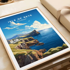 Isle of Skye Poster showcasing rugged cliffs and serene waters, highlighting Scotland's iconic landscapes.