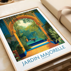 Jardim Majorelle Marrakesh Canvas Print | Tropical Oasis Landscape Poster in a framed artwork showcasing serene garden scenery.