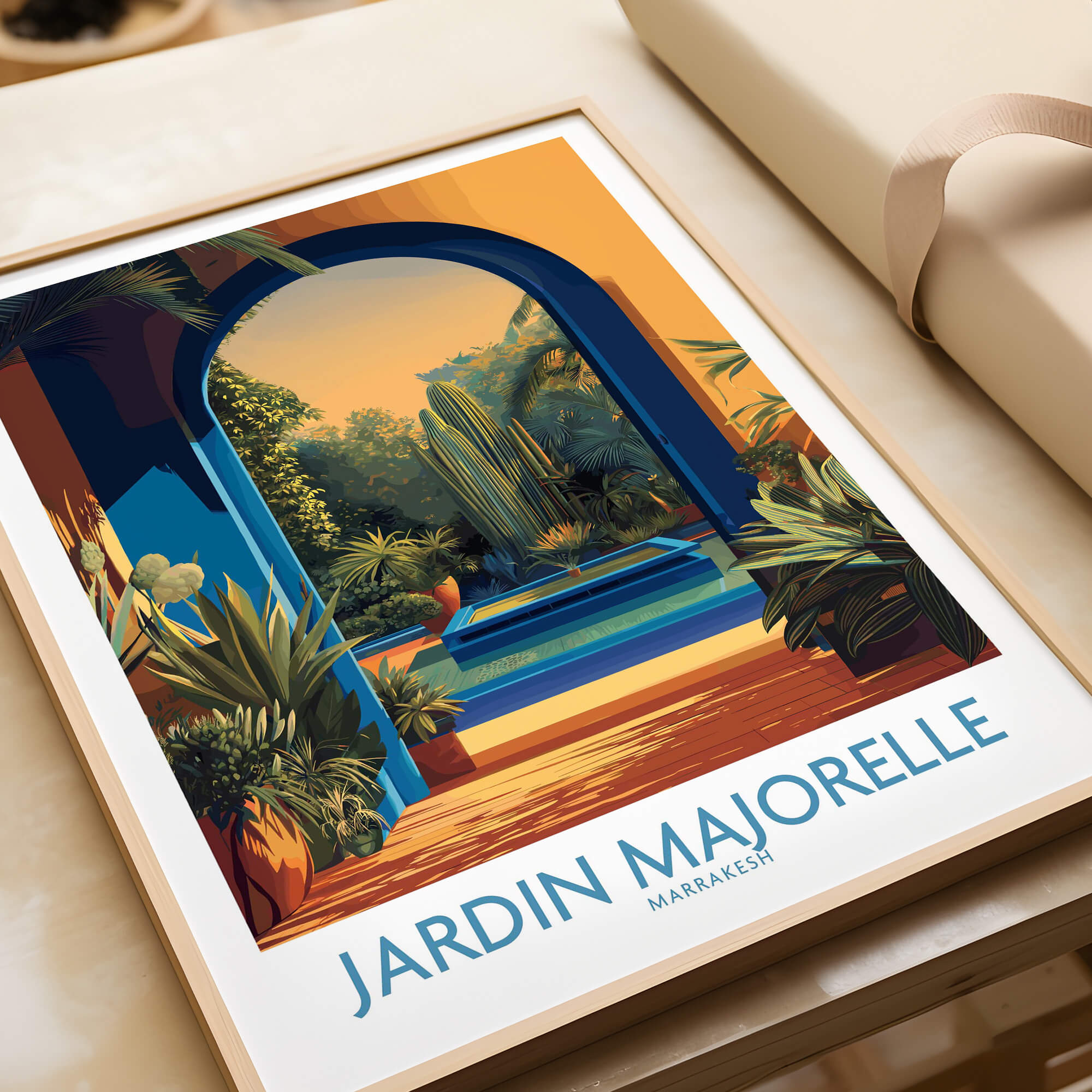 Jardim Majorelle Marrakesh Canvas Print | Exotic Plant & Architecture Posters featuring lush greenery and Moroccan architecture.