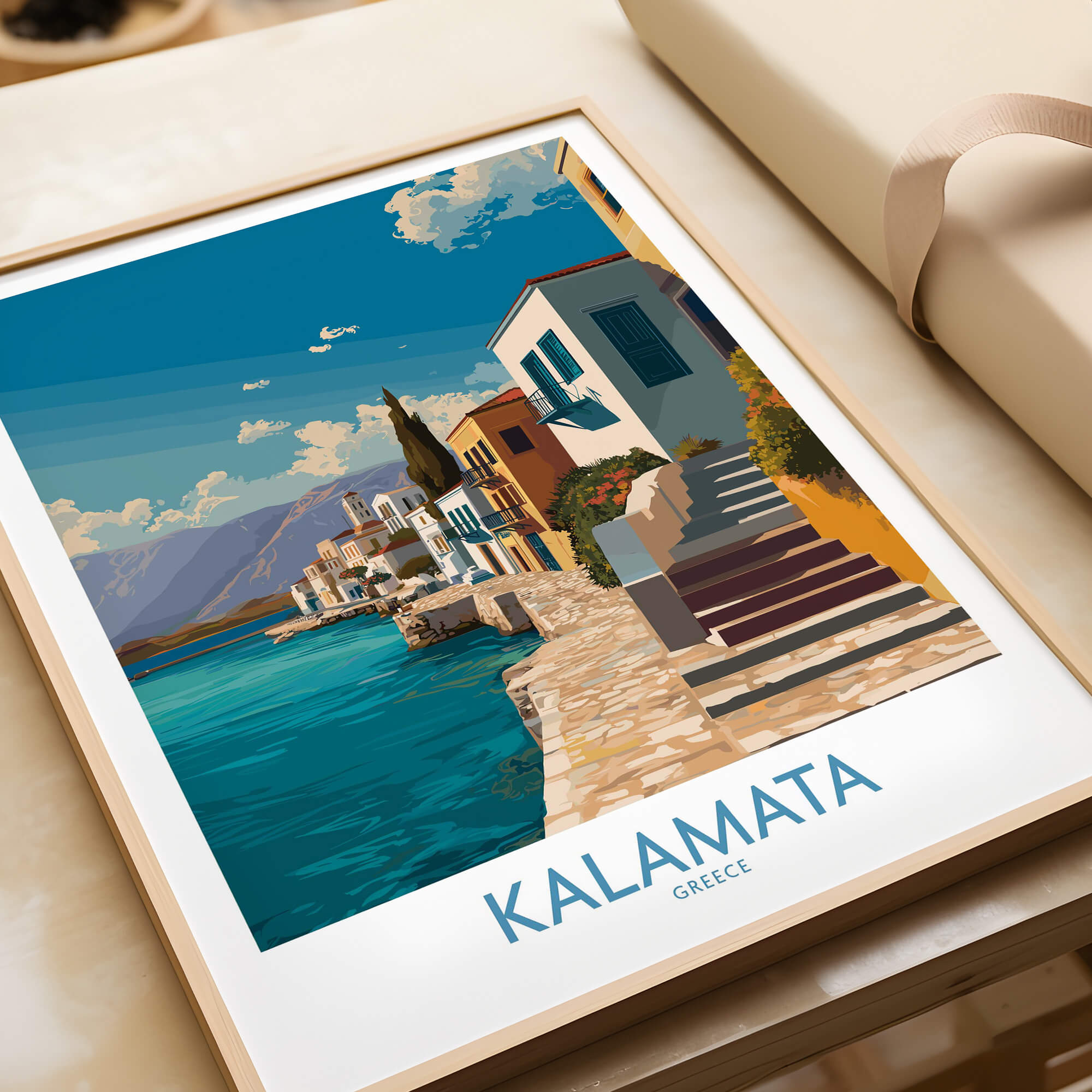 Kalamata Greece Poster | Greek Coastal Canvas Print showcasing a picturesque scene of Kalamata's waterfront.