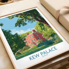Framed Kew Palace London art print, vivid illustration with lush greenery, unwrapped gift