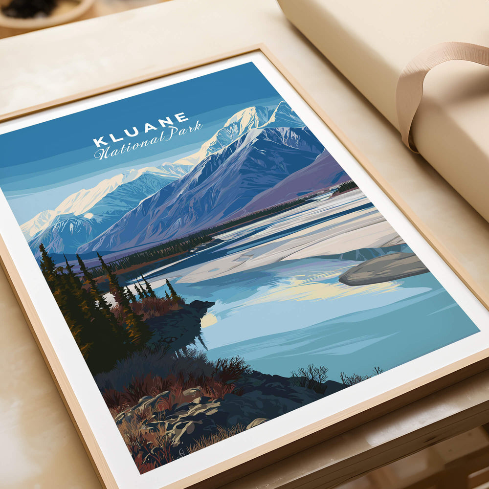 Kluane National Park Canada Wall Art Print | Scenic Yukon River Travel Poster featuring stunning mountain and river views.