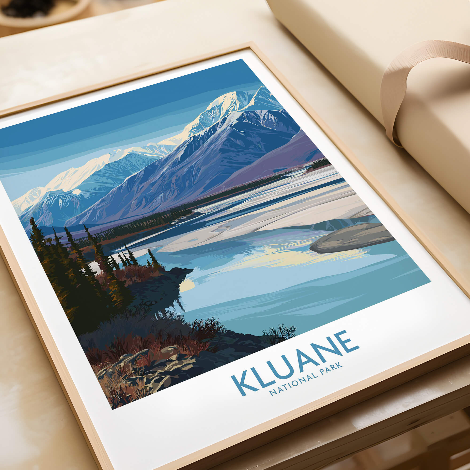 Kluane National Park Canada Poster | Blue Glacier Water Landscape Canvas Print featuring stunning mountain scenery.