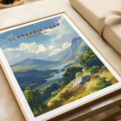 Framed art print of Llanberis Pass Snowdonia landscape with mountains and river, closeup.