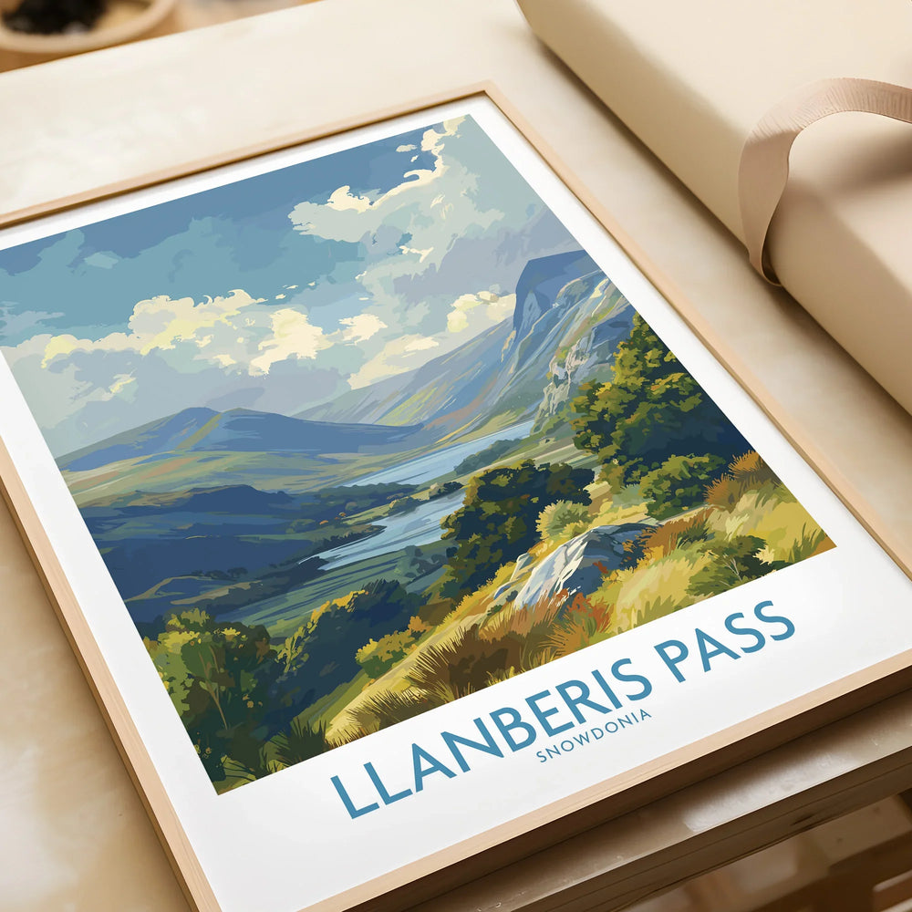 Framed Llanberis Pass Snowdonia art print, landscape poster, unwrapped gift, closeup view