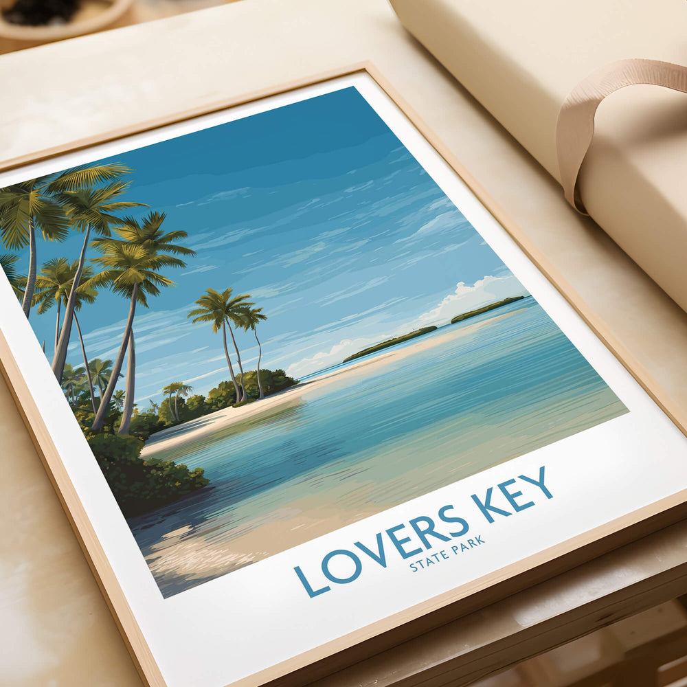 Lovers Key Poster | Florida Canvas Print featuring scenic beach and palm trees, showcasing Lovers Key State Park.