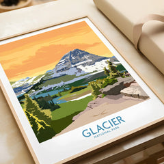 Framed Glacier National Park art print featuring mountain landscape, gift unwrapped