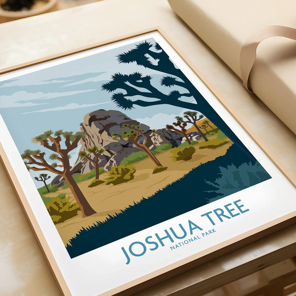 Framed Joshua Tree National Park art print close-up, desert landscape illustration gift