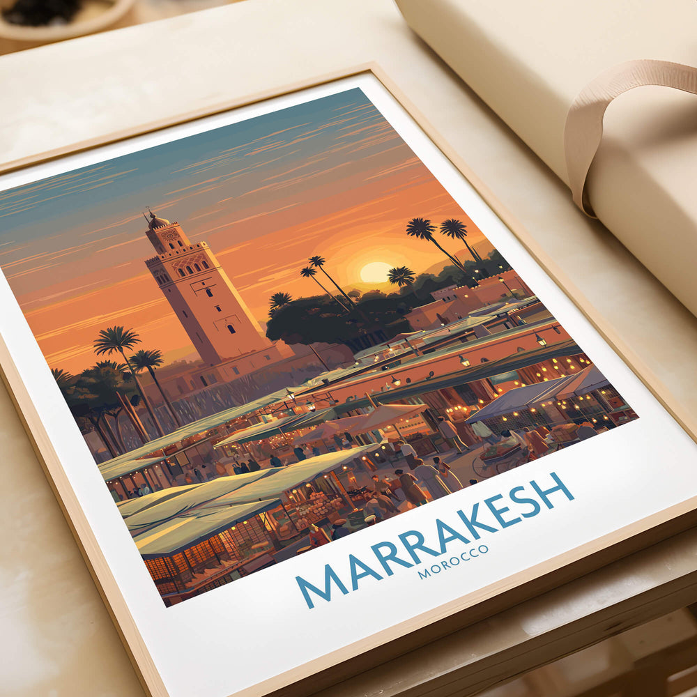 Marrakesh Morocco Canvas Art Print | Jemaa el-Fnaa Market Scene Poster