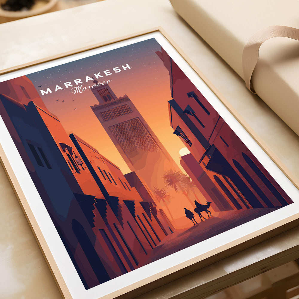 Marrakesh Morocco Travel Poster | Iconic Koutoubia Minaret Wall Art Print