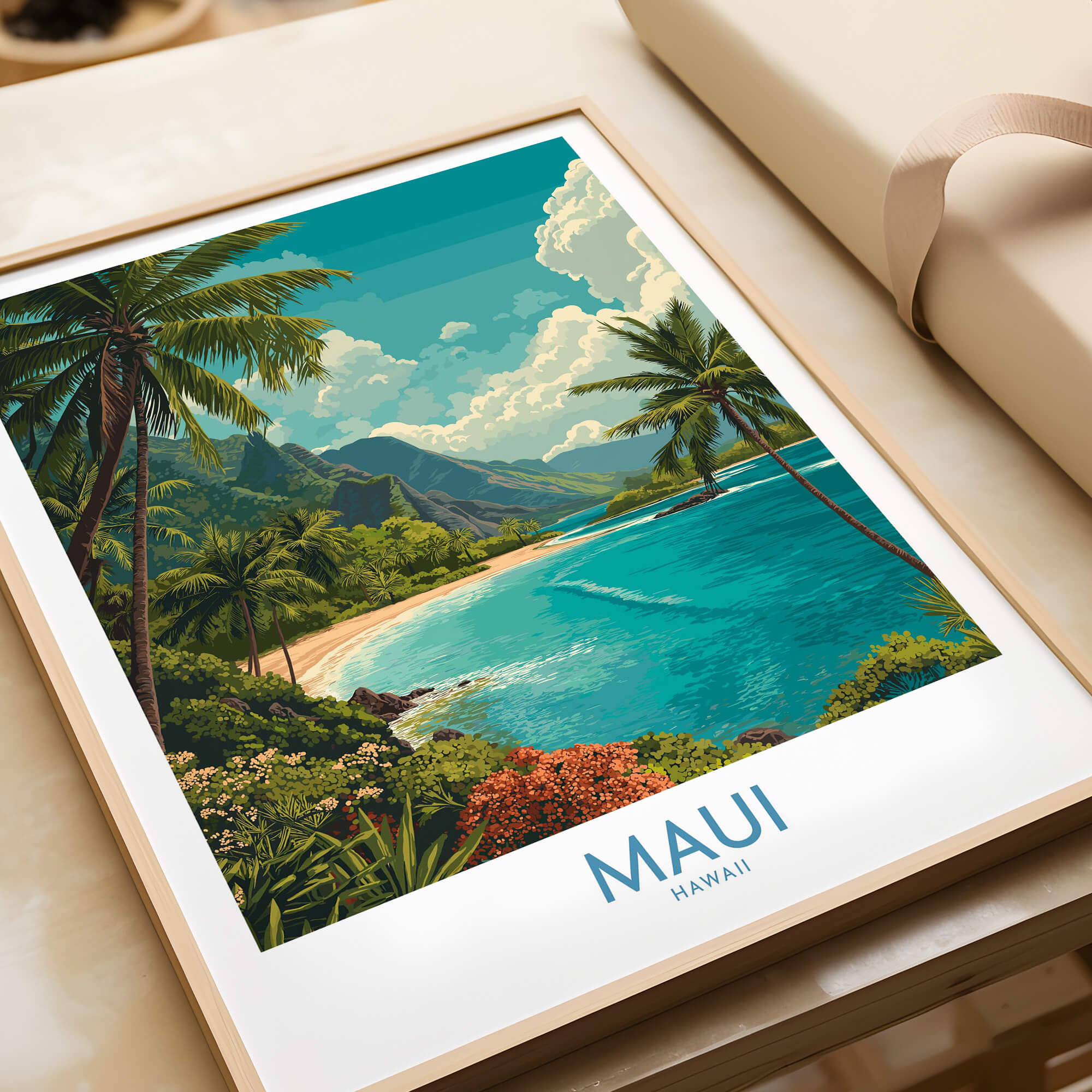 Maui Hawaii Poster | Exotic Island Paradise Shoreline Canvas Print showcasing vibrant tropical landscape.