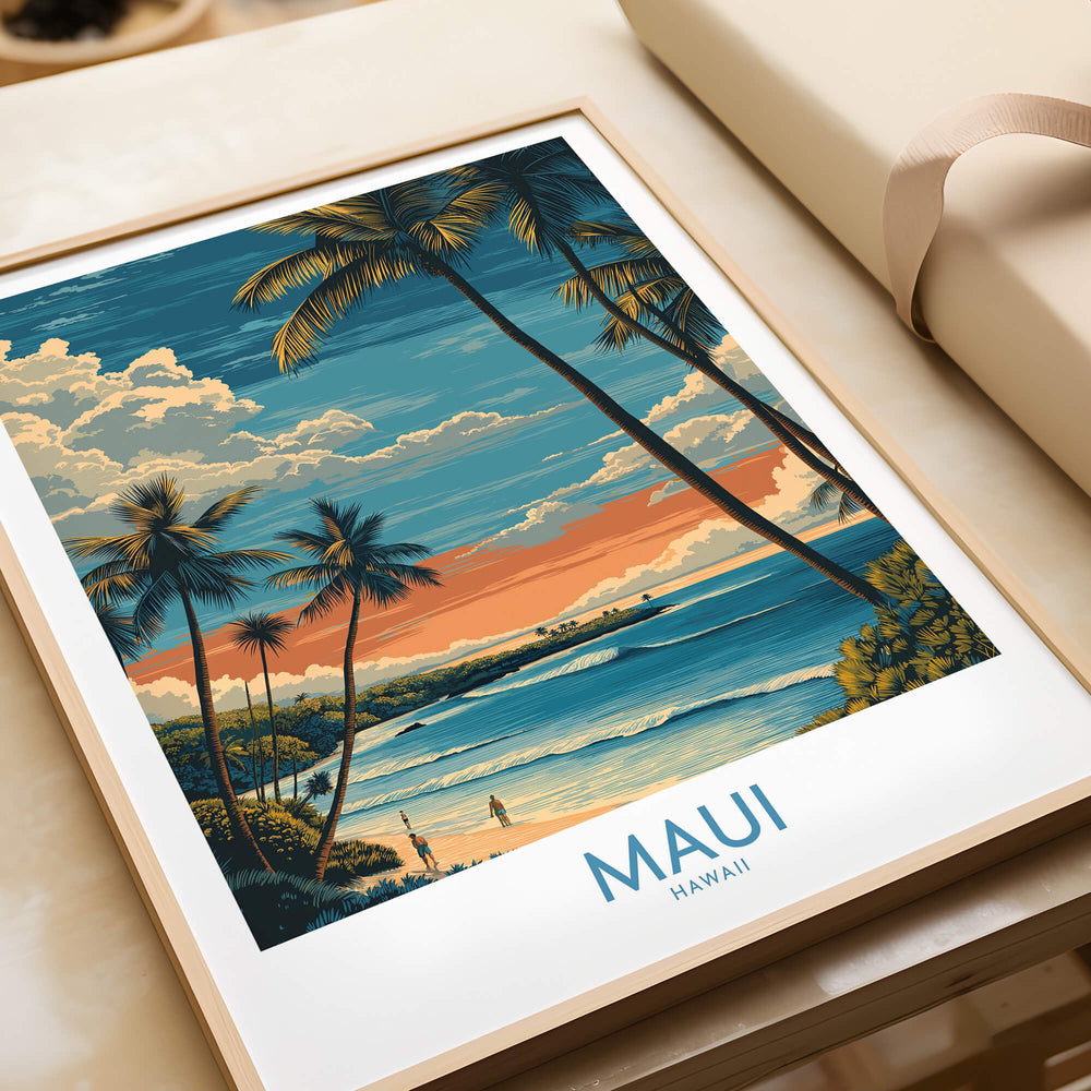 Maui Hawaii Poster | Tropical Twilight Shoreline Canvas Print featuring vibrant colors and serene beach scene.