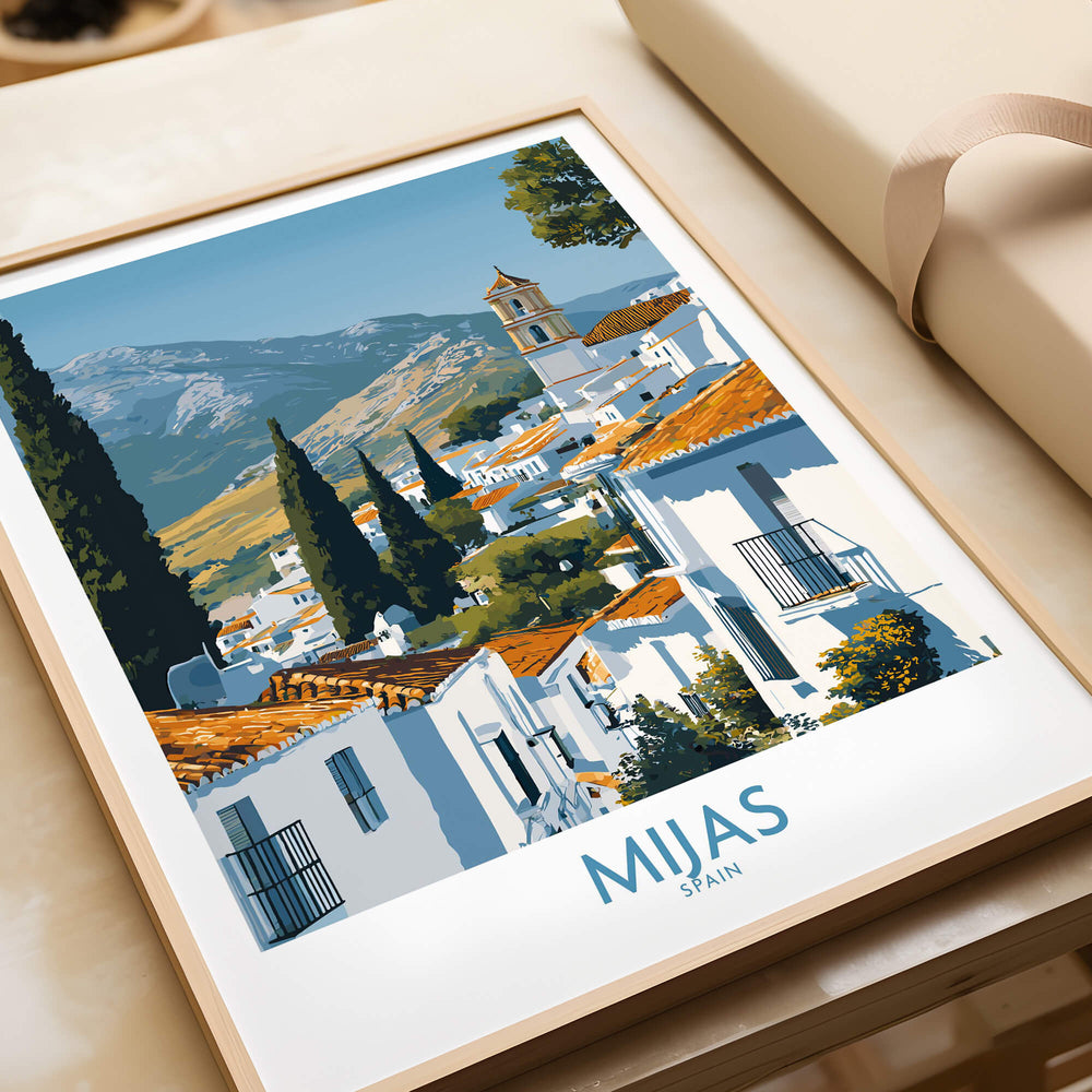 Mijas Spain Poster | Scenic Mountain Town Landscape Canvas Print featuring a picturesque view of Mijas.