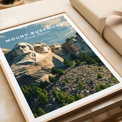 Mount Rushmore Wall Art Print | American Landmark Travel Poster showcasing the iconic monument in South Dakota.