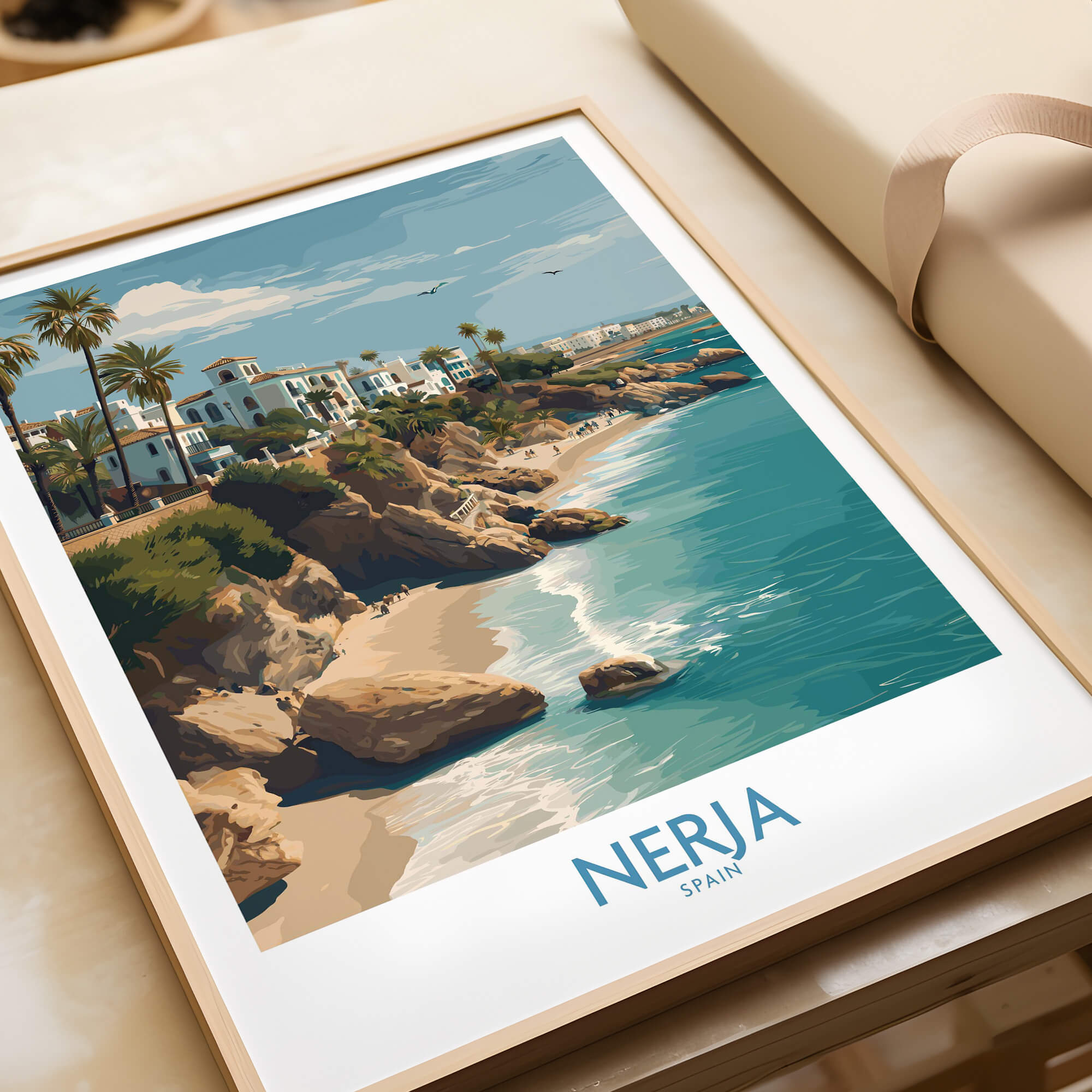Nerja Spain Poster | Spanish Village Canvas Print featuring a beautiful coastal view of Nerja, Spain.