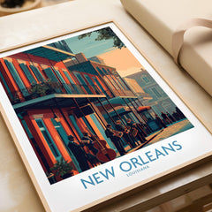 New Orleans Canvas Print | Musical Heritage Cityscape Poster showcasing vibrant street musicians and historic venues.