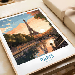 Paris Art Print featuring the Eiffel Tower at sunset, enhancing home decor with French charm.