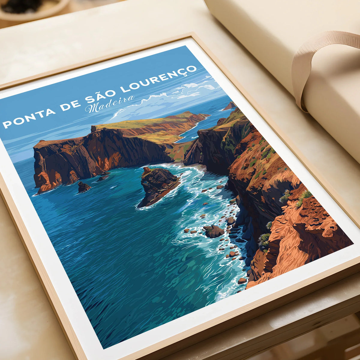 Framed art print of Ponta de São Lourenço cliffs and ocean, Madeira, unwrapped gift