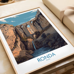 Ronda Spain Poster | Dramatic Andalusian Mountain Bridge Canvas Print showcasing the iconic Puente Nuevo and surrounding landscape.