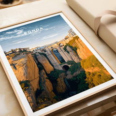 Ronda Spain Wall Art Print | Historic White Village Cliffside Travel Poster showcasing the dramatic cliffs and architecture of Ronda.