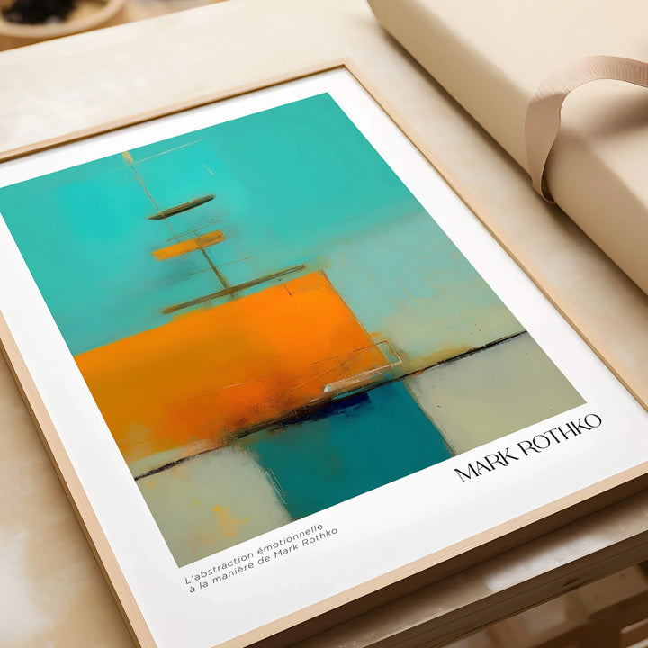 Rothko Inspired Abstract Turquoise Orange Art Print | Minimalist Wall Decor featuring vibrant turquoise and orange hues.