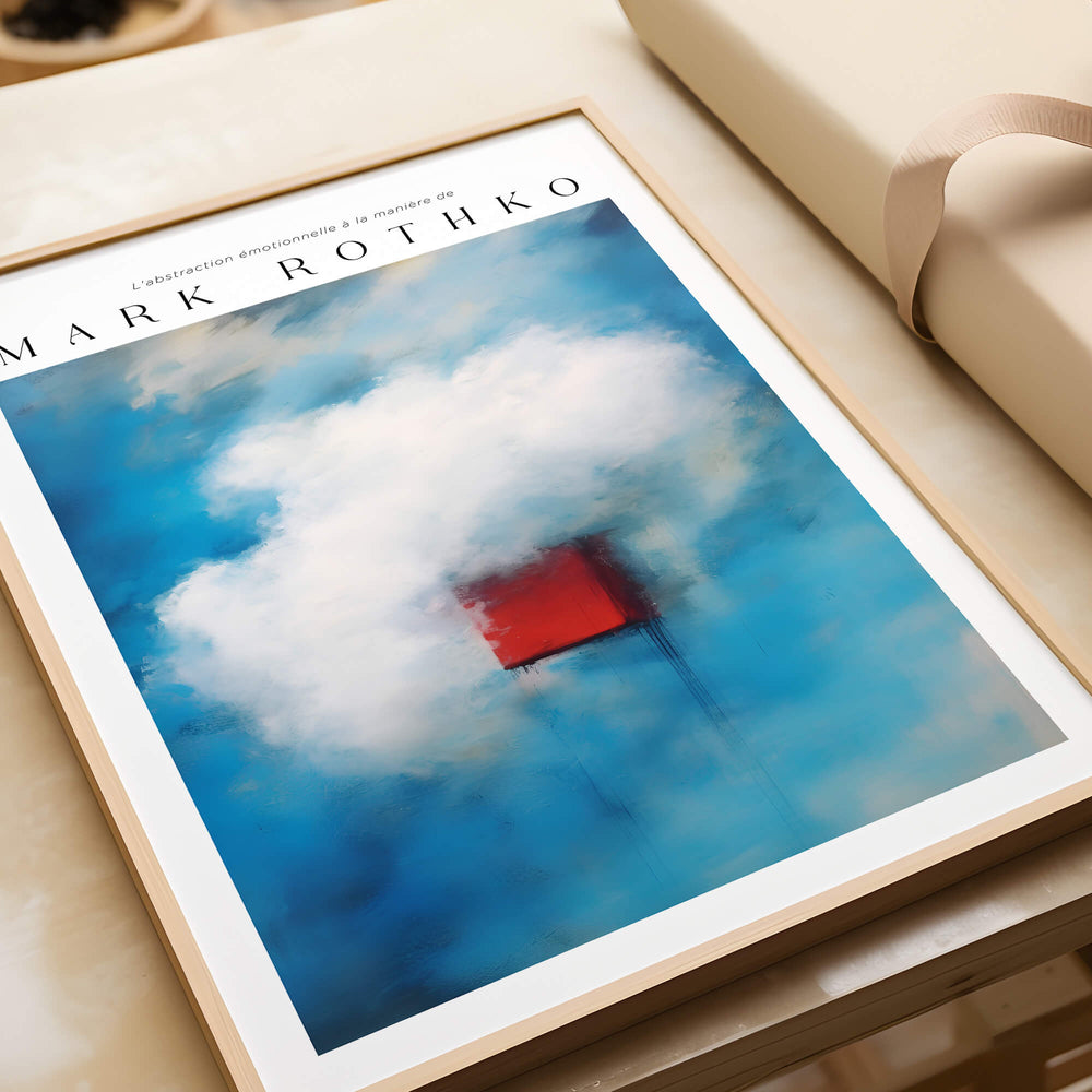 Rothko Style Minimalist Cloud Painting Print | Modern Abstract Wall Decor showcased in a framed art print on a tabletop.