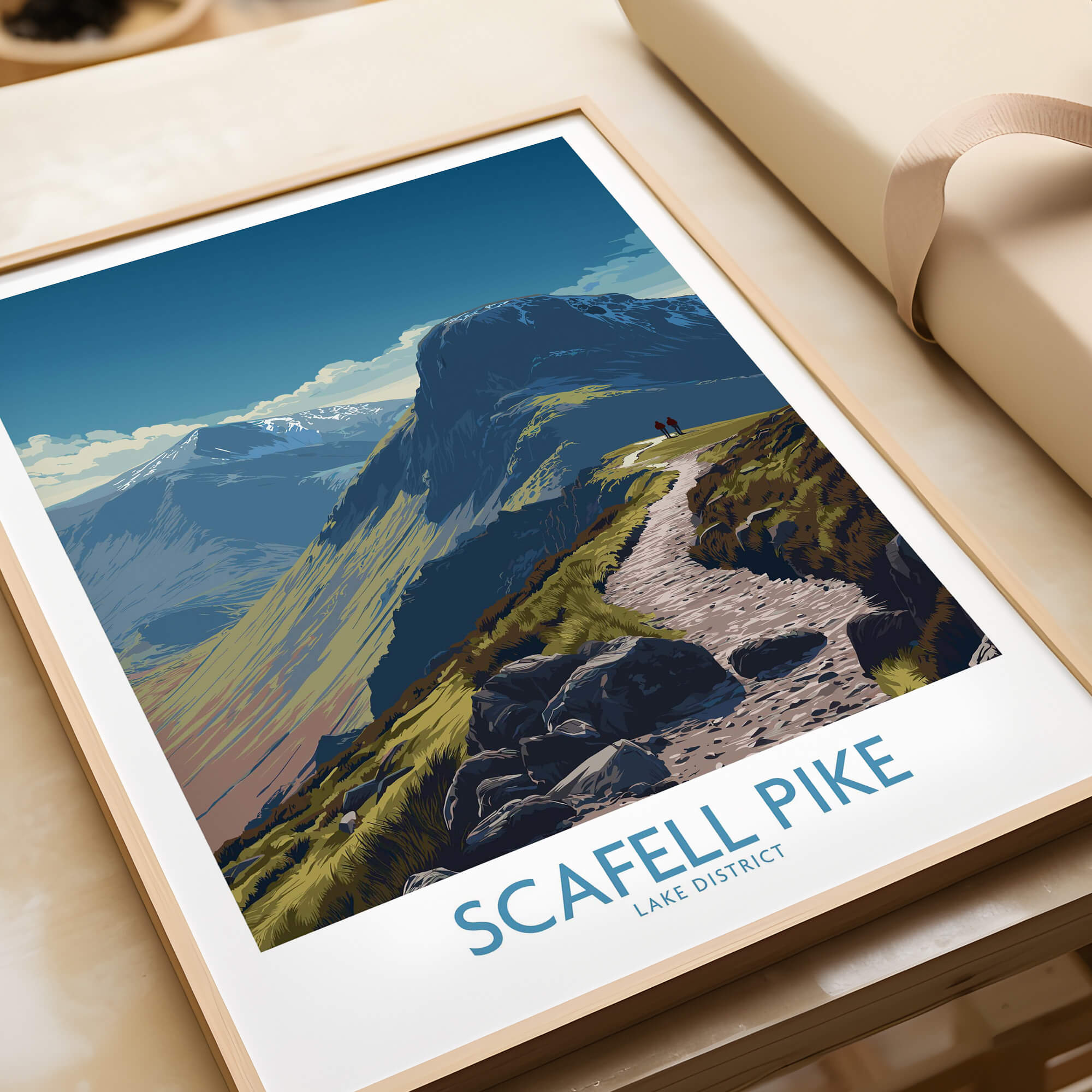 Scafell Pike Lake District Poster | Hiking Trail Landscape Canvas Print showcasing the stunning mountain hiking trail.