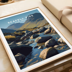 Scafell Pike Poster Lake District Wall Art Print featuring a scenic view of rocks and mountains.