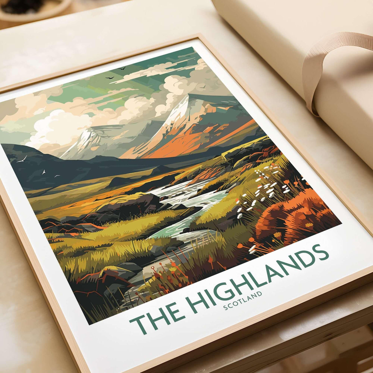 Scottish Highlands Art Print | Modern Style featuring vibrant landscape and earthy tones of Scotland.