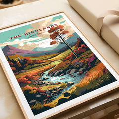 Scottish Highlands Wall Art featuring stunning landscape of Scotland with vibrant colors and detailed scenery.