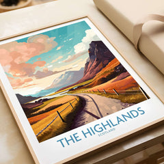 The Highlands Scotland Wall Art featuring vibrant colors and stunning landscapes of Scotland's Highlands.
