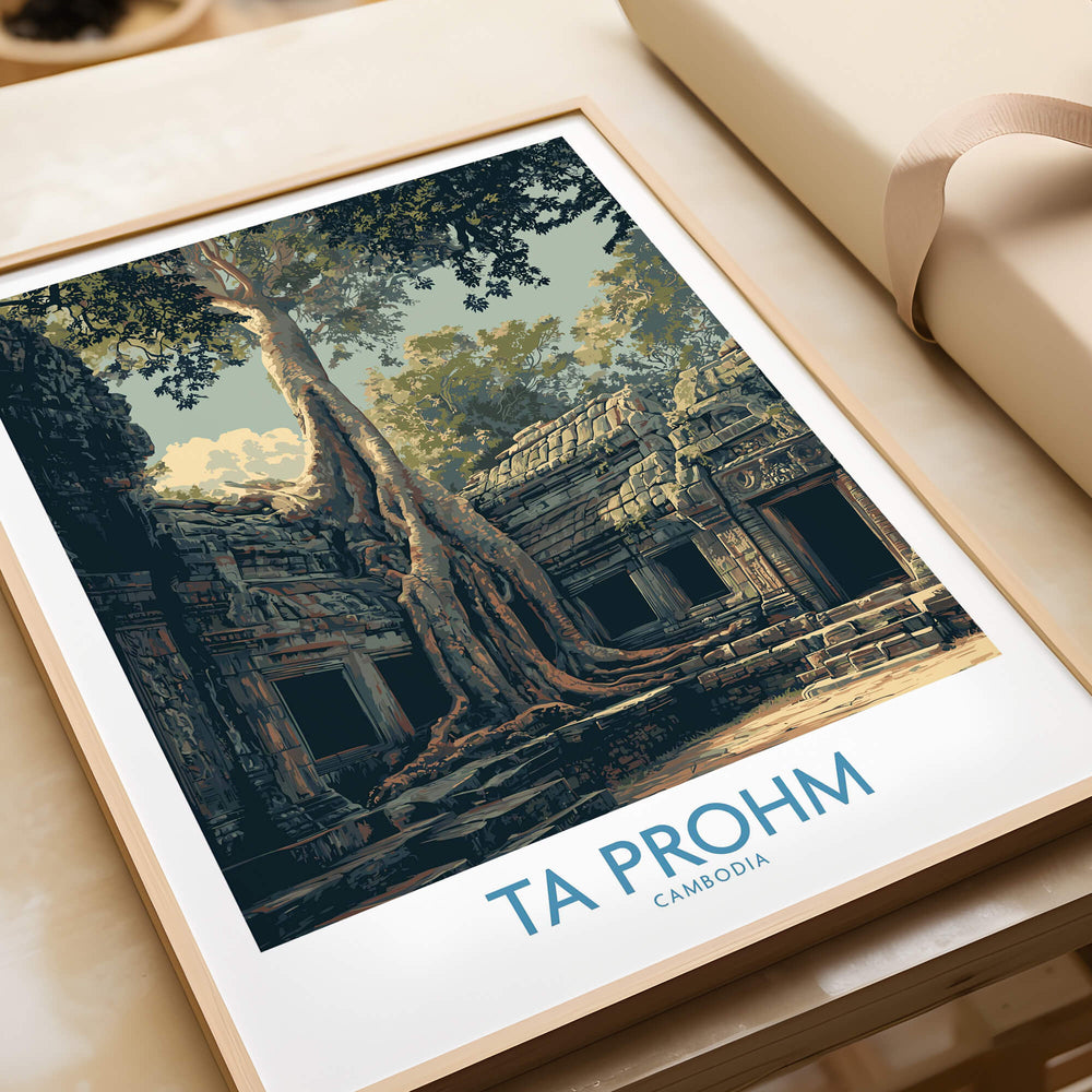 Ta Prohm Cambodia Canvas Print | Iconic Tree Root Ruins Poster featuring ancient temple ruins entwined with tree roots.