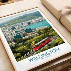 Wellington New Zealand Poster | Scenic City Skyline Landscape Canvas Print featuring cable car and cityscape.